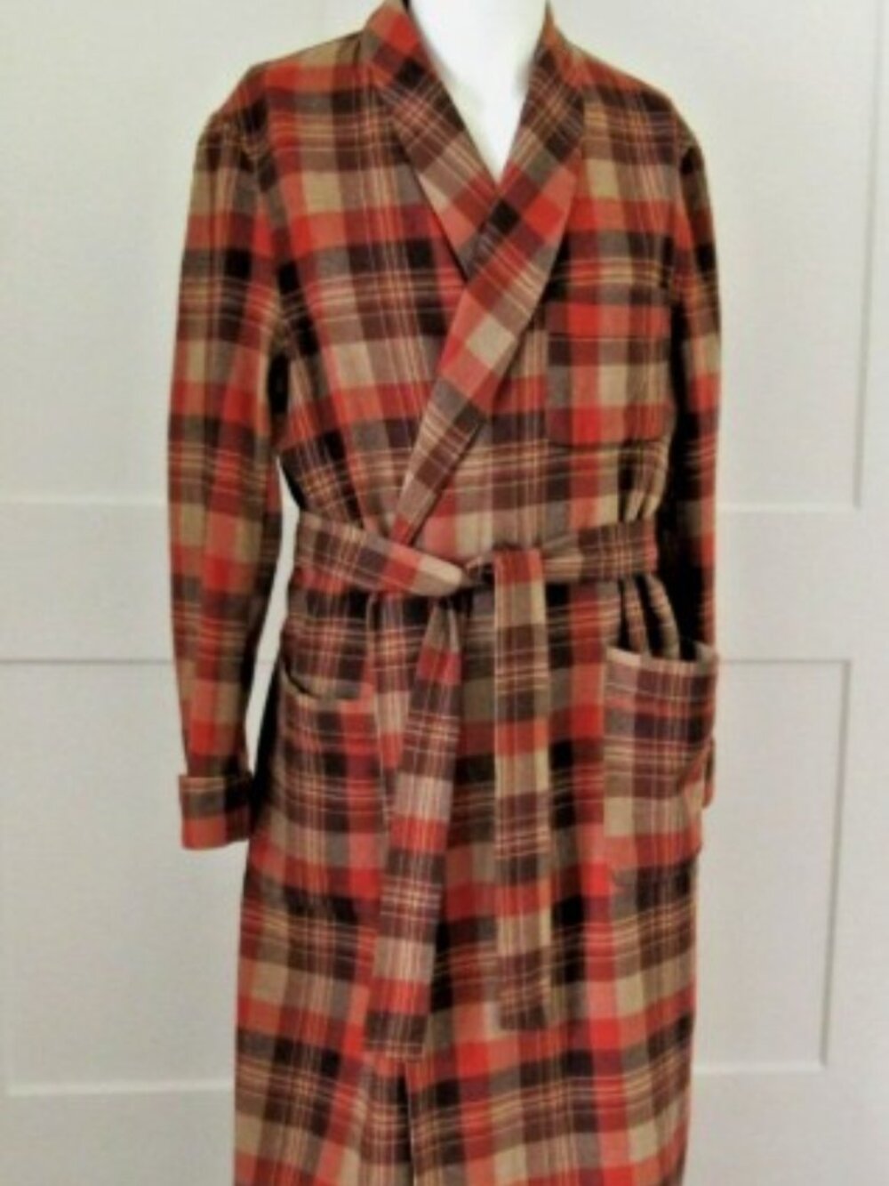 Vintage 70s Pendleton Robe Men's Plaid Virgin Wool USA Loungewear Sleepwear sz L